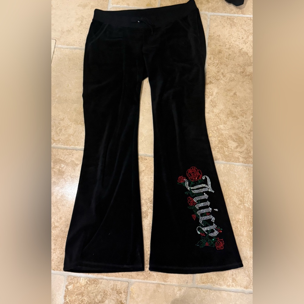 NWOT JUICY COUTURE bling snap pocket cotton velour pants in licorice size M - Picture 4 of 6